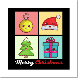 Merry Christmas Santa Hat Ball Tree Gift Xmas Holiday Posters and Art